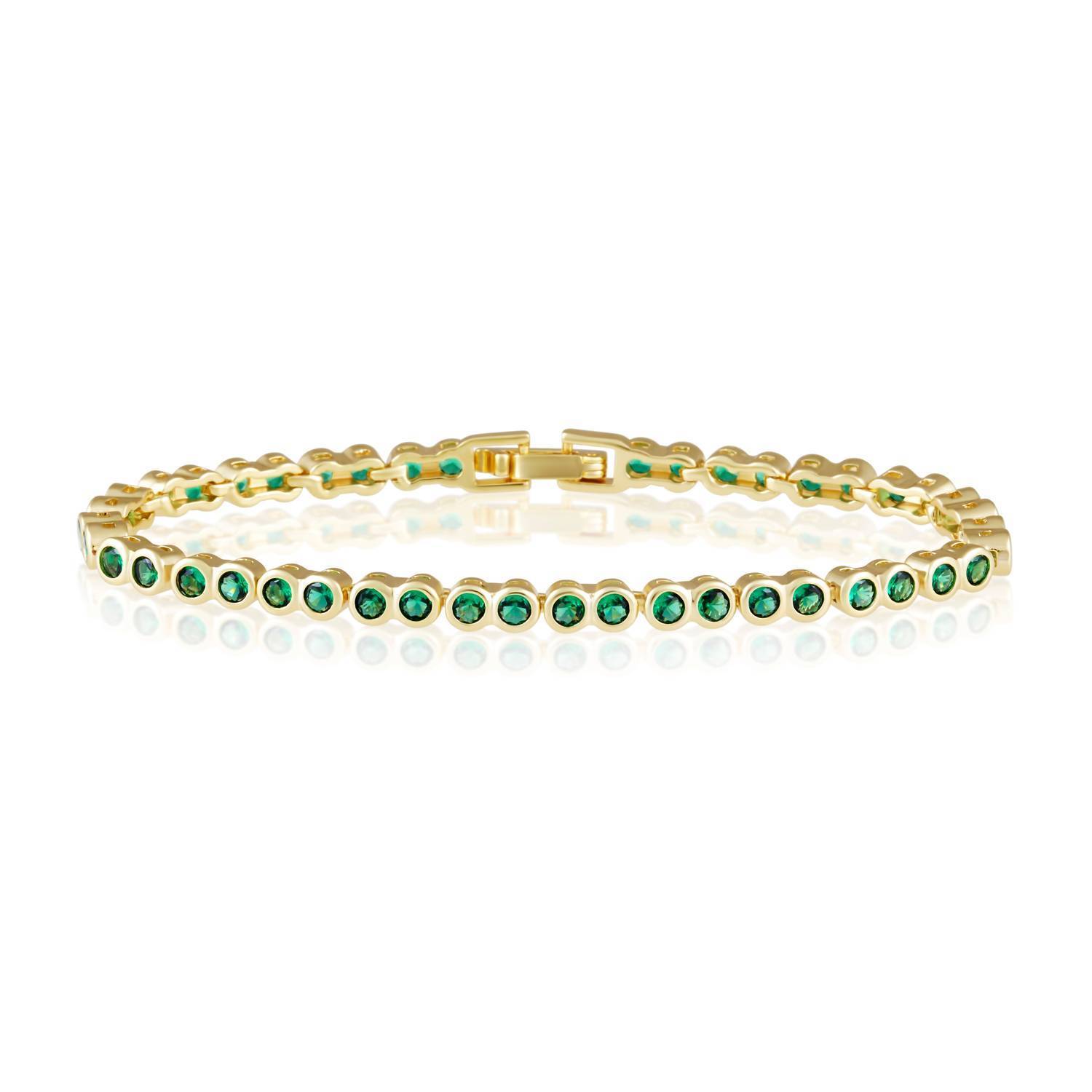 New Sahira Jewelry Design Women's Bezel Tennis Bracelet In Emerald